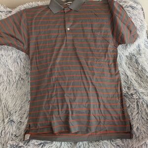Peter Millar Charcoal and Coral Striped Polo